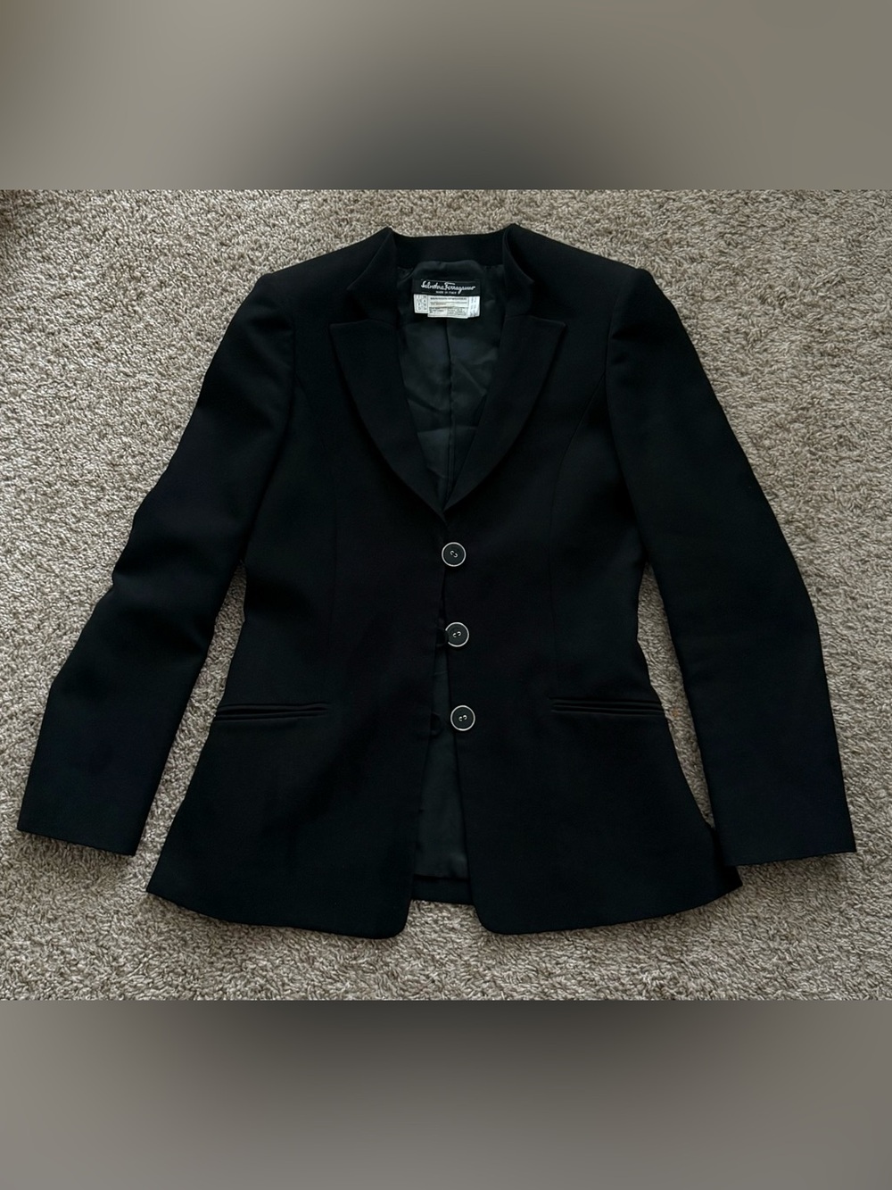 Salvatore Ferragamo Black Women's Tailored Logo Three-Button Blazer
